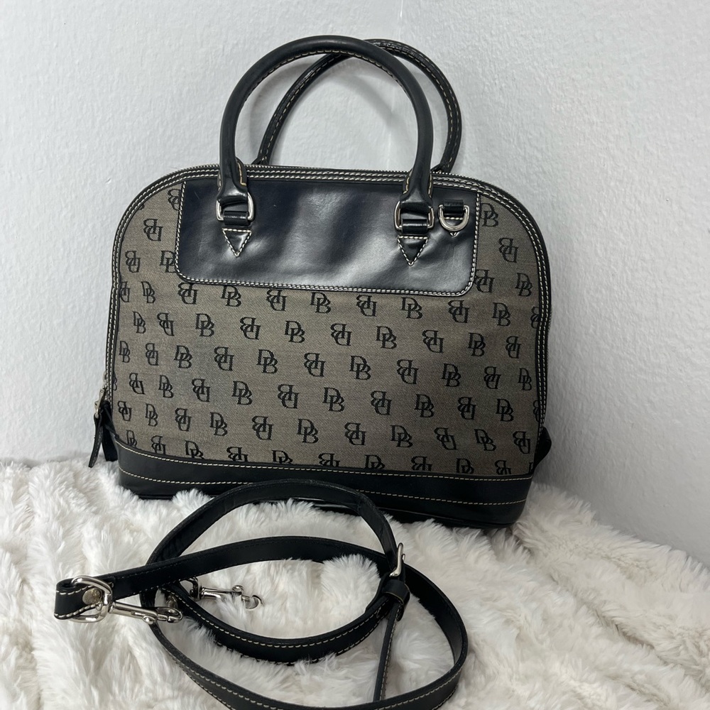 Vintage Dooney & Bourke Black and Gray Satchel with Monogram Pattern